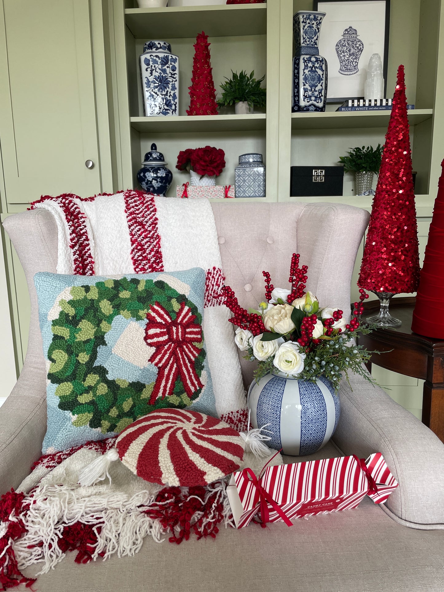 Festive Gingham Wreath Hook Pillow