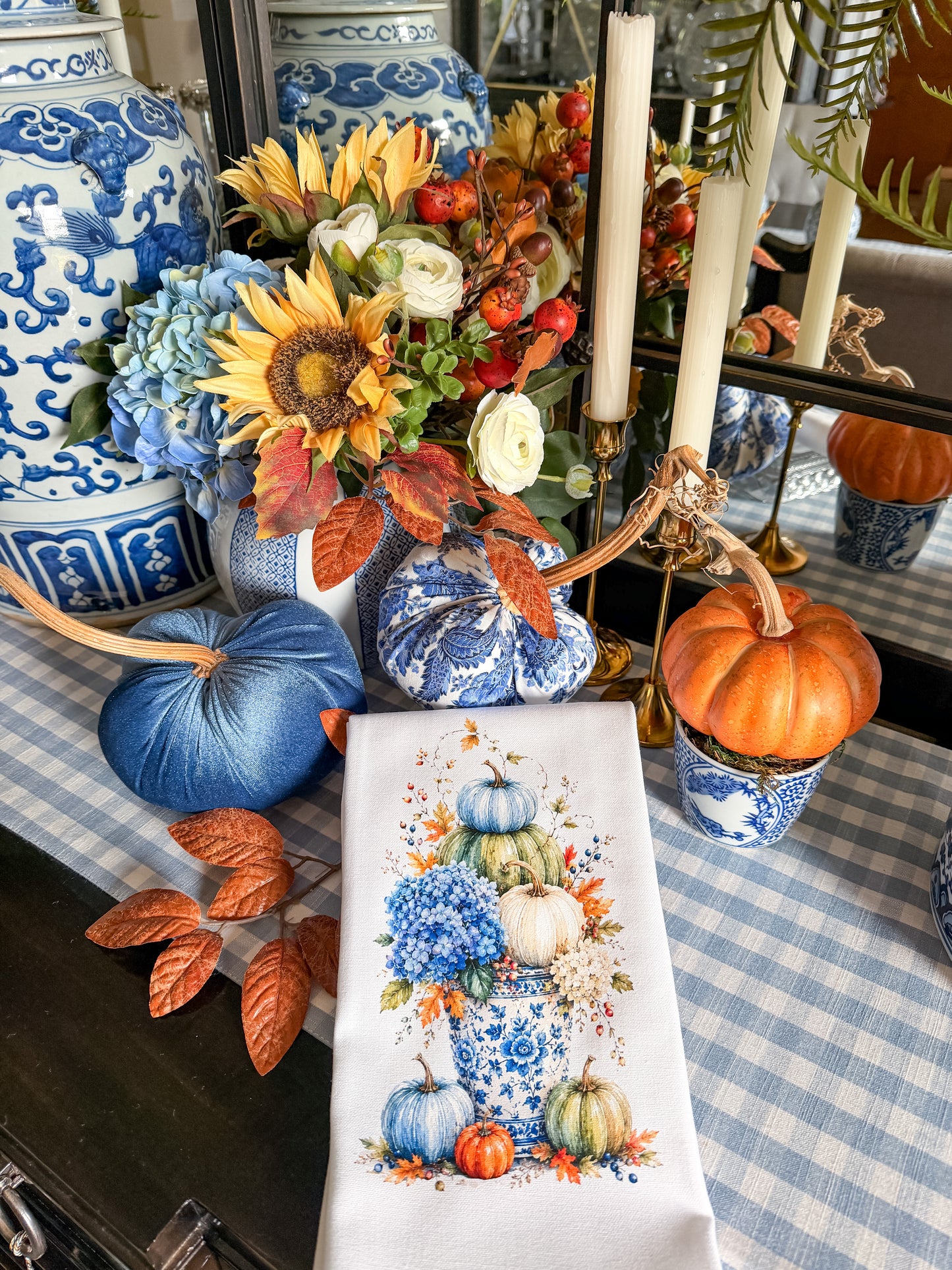 Blue Chinoiserie Pumpkin Urn Kitchen Towel | Plain, Ric Rac & Pom Pom Trim (Copy)