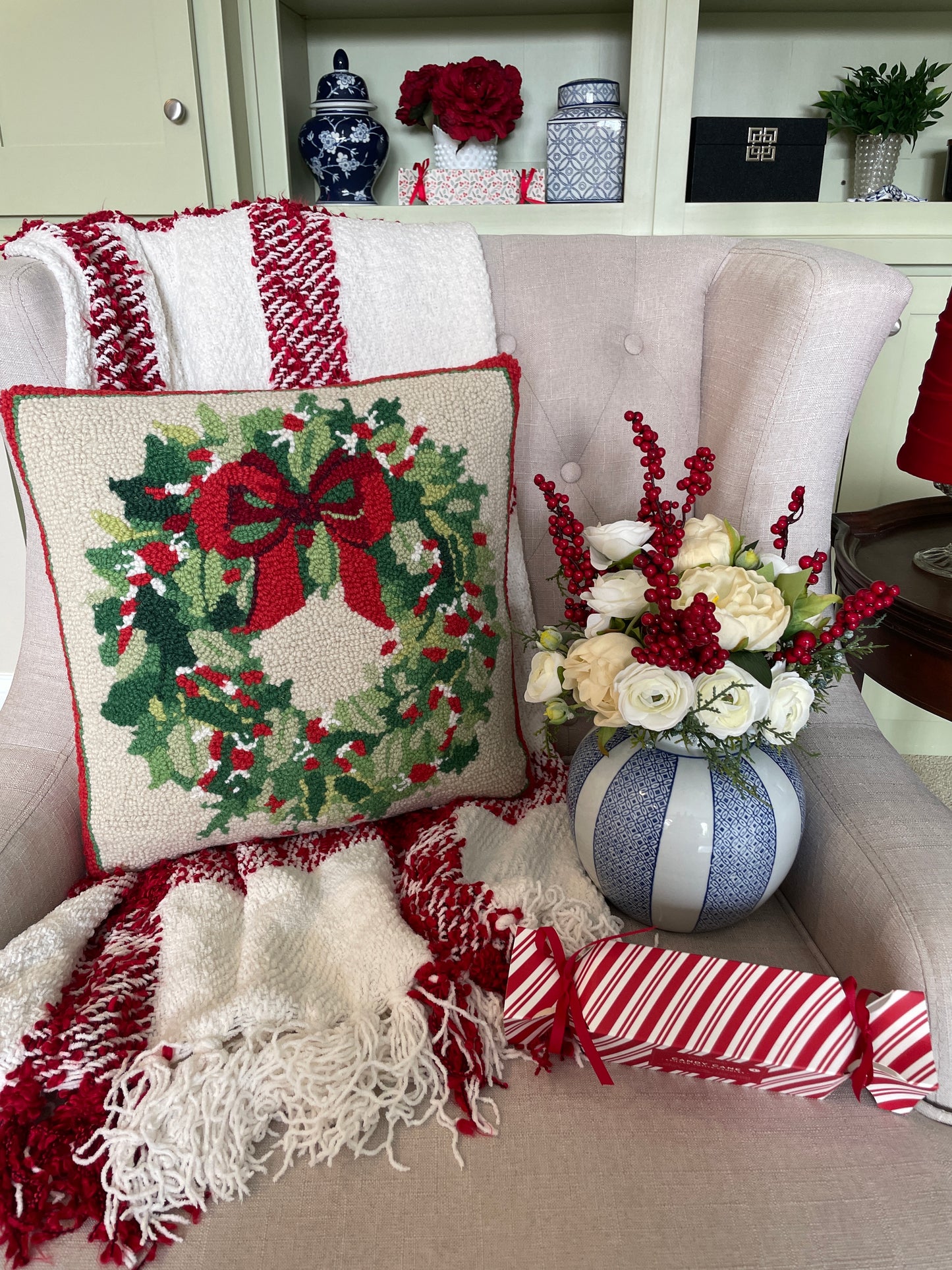 Classic Christmas Wreath Hook Pillow