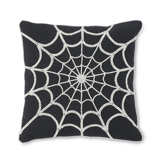 Black Pillow With Beaded Spider Web