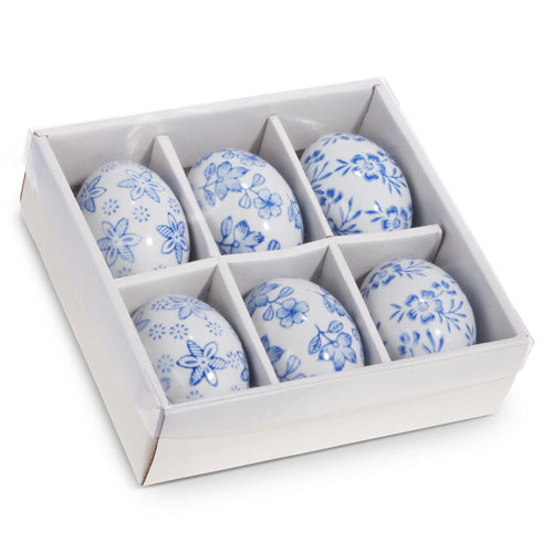 Blue Floral Eggs, Set of 6