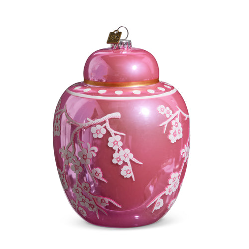 Pink Floral Chinese Jar Ornament, 6.25"