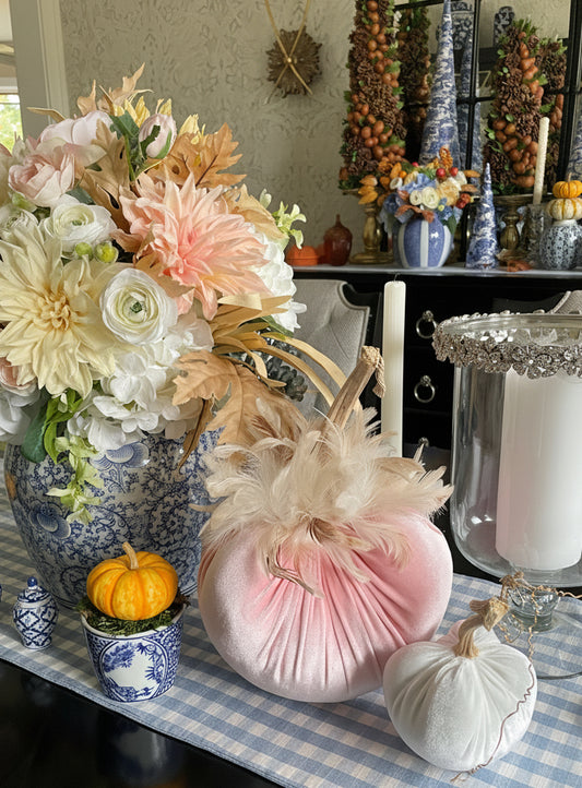 Velvet Pumpkin in Blush with Cream Feathers