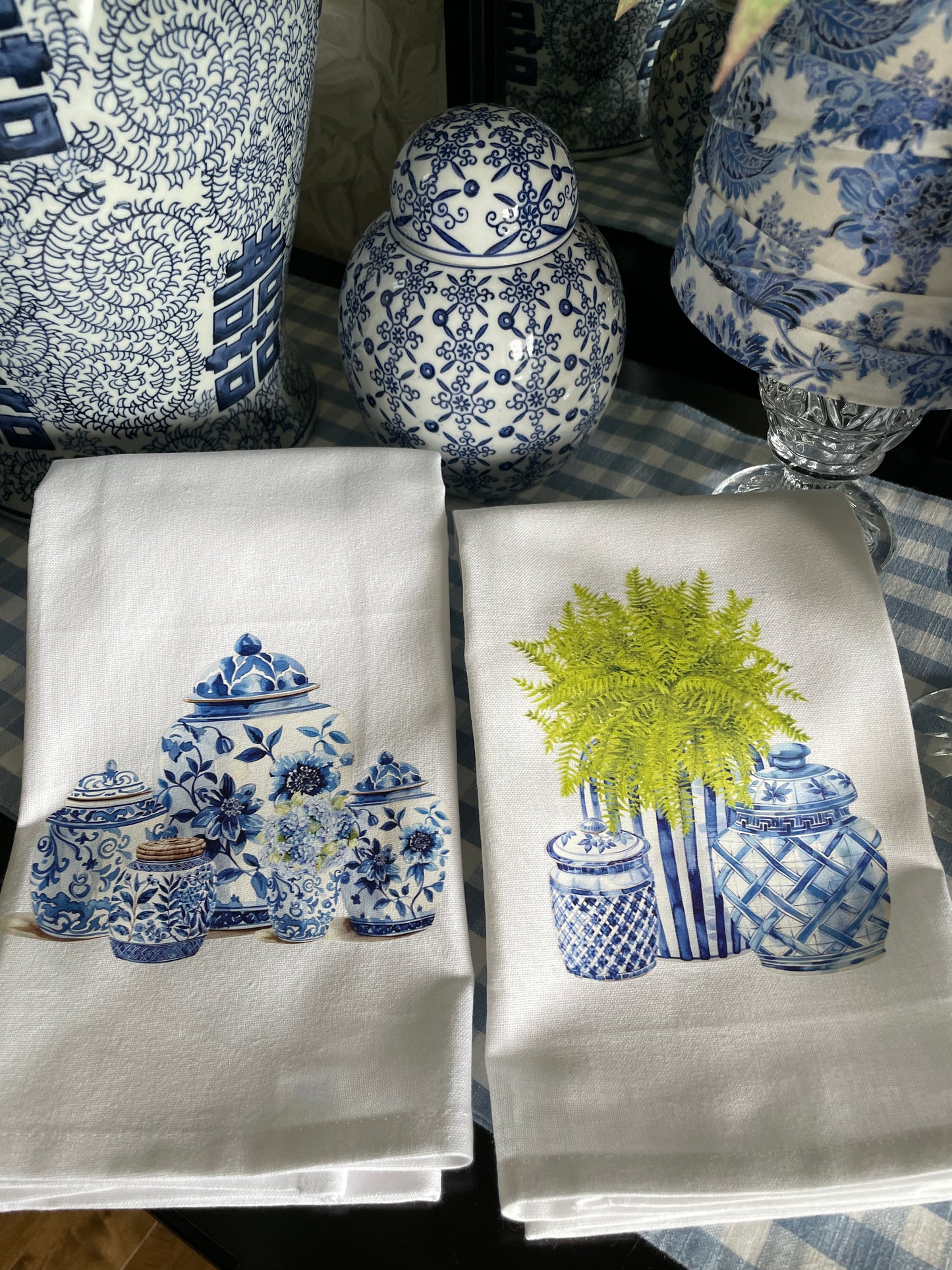 Fern and Chinoiserie Jars Kitchen Towel