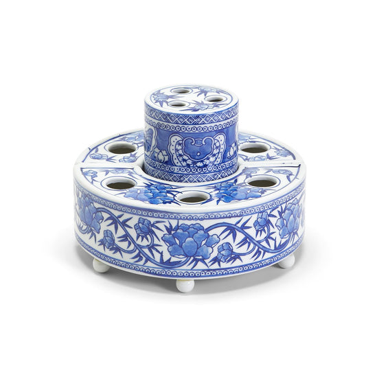 Blue and White Hand-Painted Floral Arranger Set
