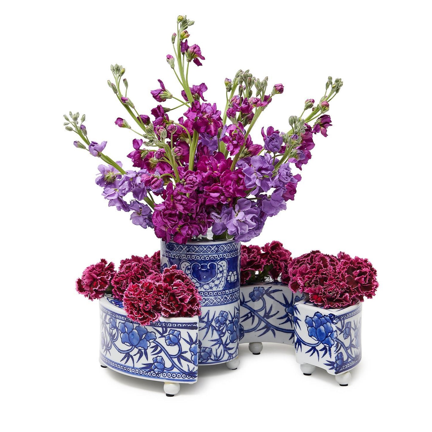 Blue and White Hand-Painted Floral Arranger Set