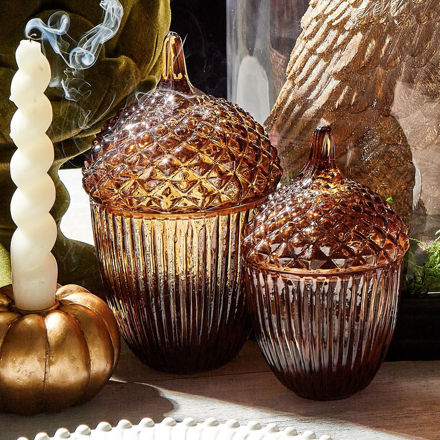 Amber Acorn Lidded Jars