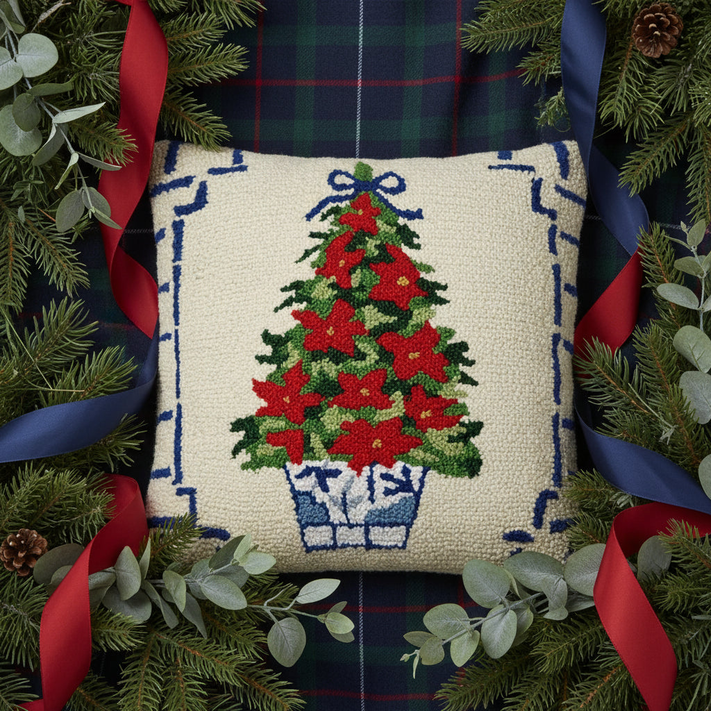 Chinoiserie Poinsettia Tree Hook Pillow