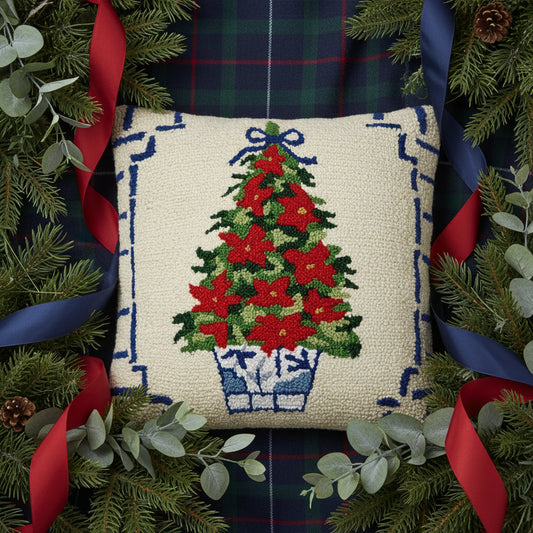 Chinoiserie Poinsettia Tree Hook Pillow