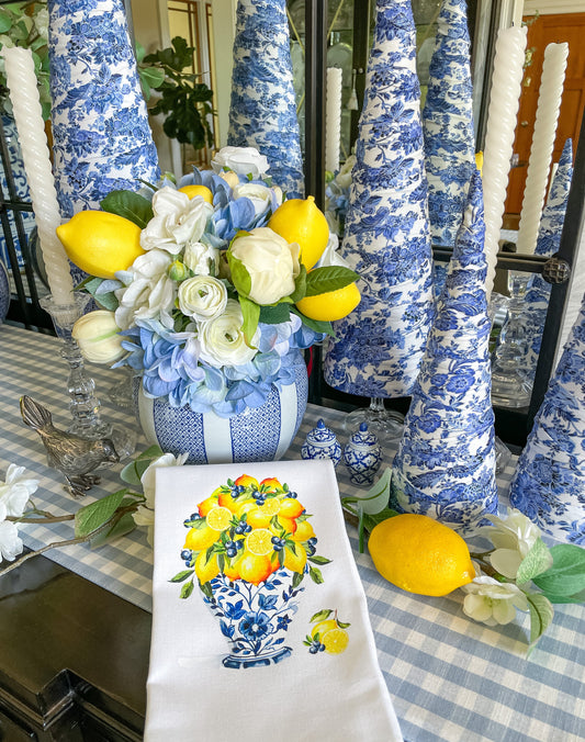 Chinoiserie Jar and Lemons Kitchen Towel