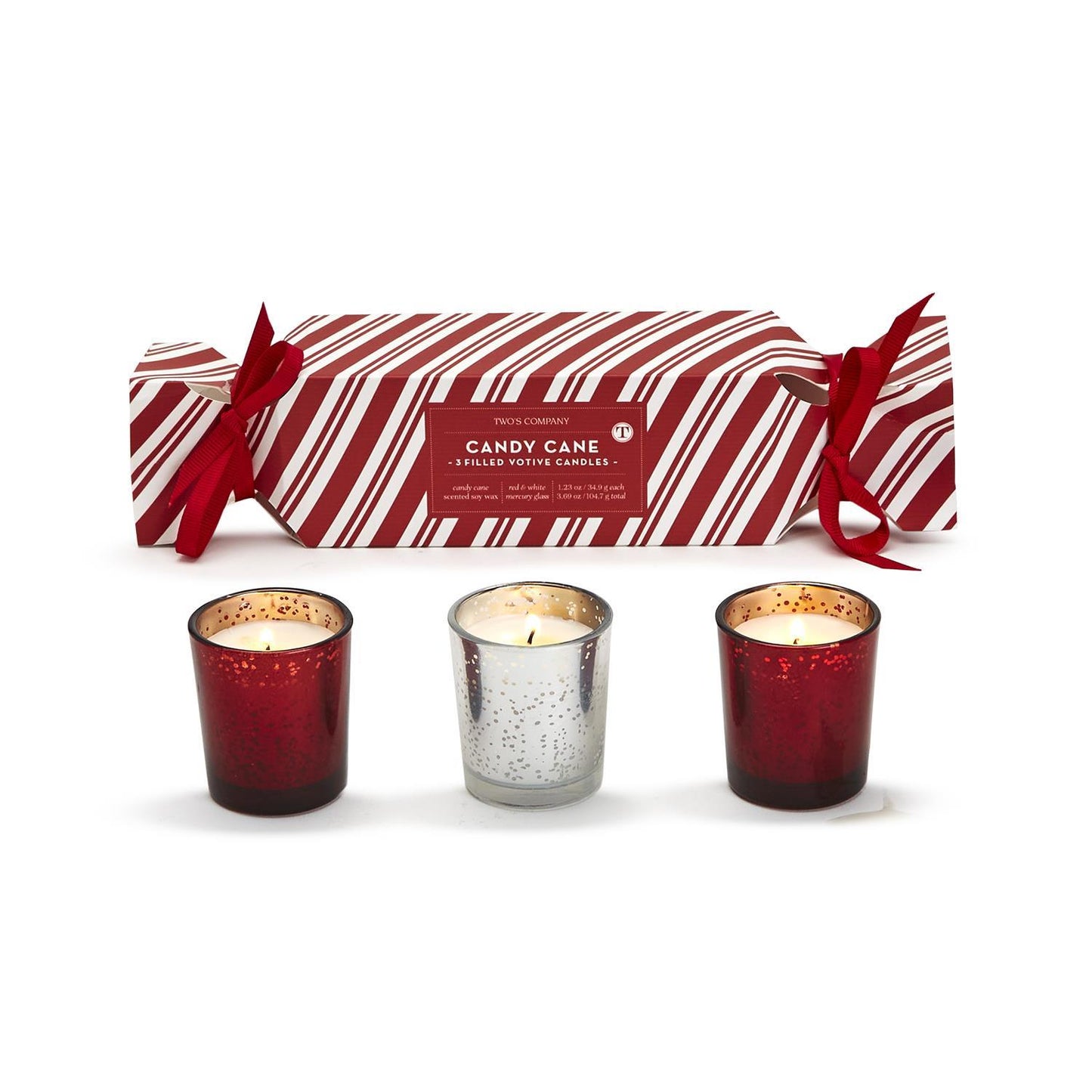 Candy Cane Cracker Scented Candles, Set of 3