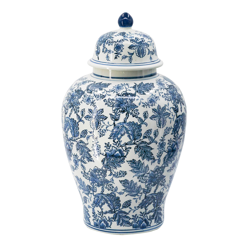 Blue and White Porcelain Ginger Jar, 23"