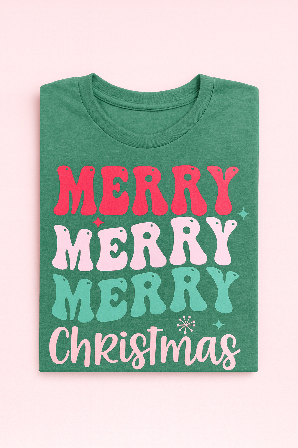 Merry Merry Merry Christmas Tee - Green