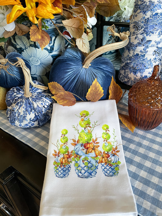 Chinoiserie Topiary with Pumpkins Kitchen Towel