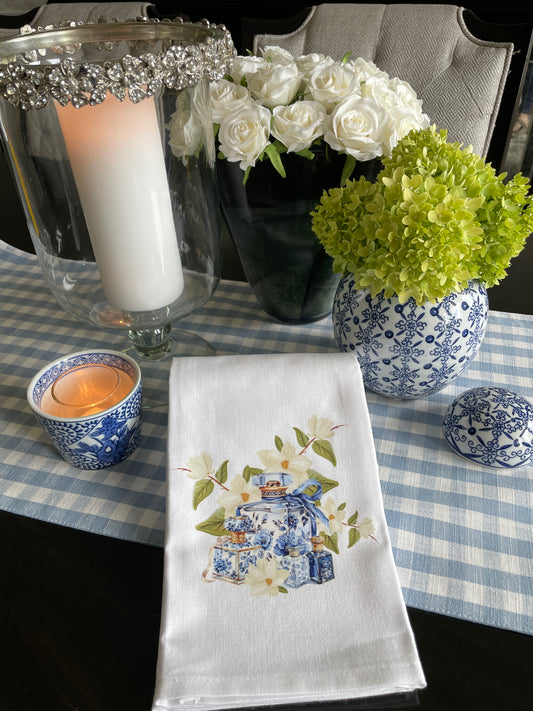 Chinoiserie Jar with Magnolia Kitchen Towel