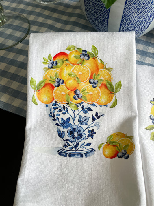 Chinoiserie Jar and Oranges Kitchen Towel