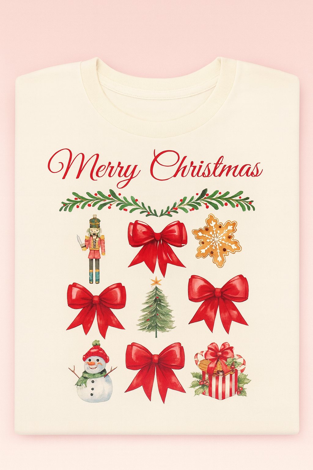 Merry Christmas Bows Tee - Cream
