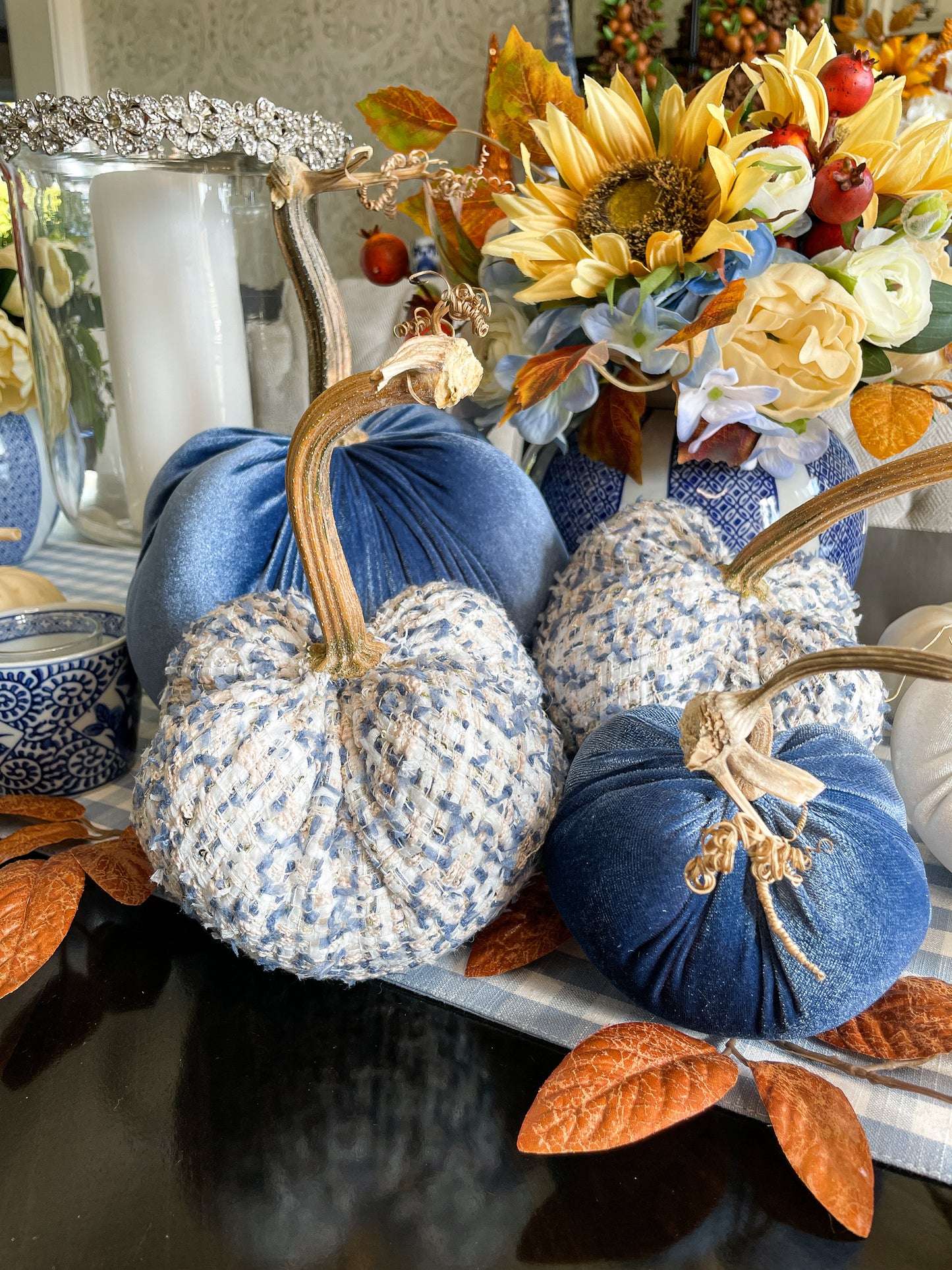 Blue and Cream Tweed Pumpkin