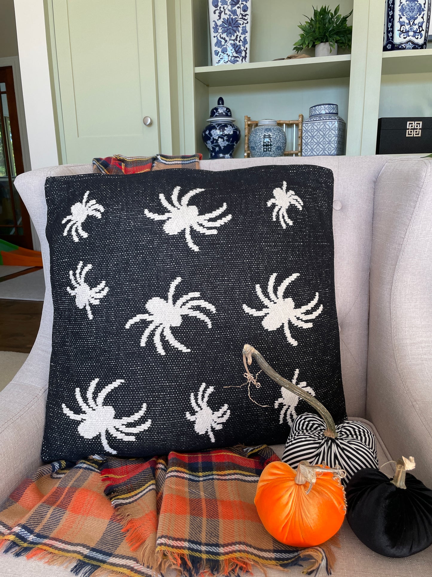 Cotton Knit Black & Cream Spider Pillow