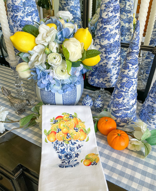 Chinoiserie Jar and Oranges Kitchen Towel