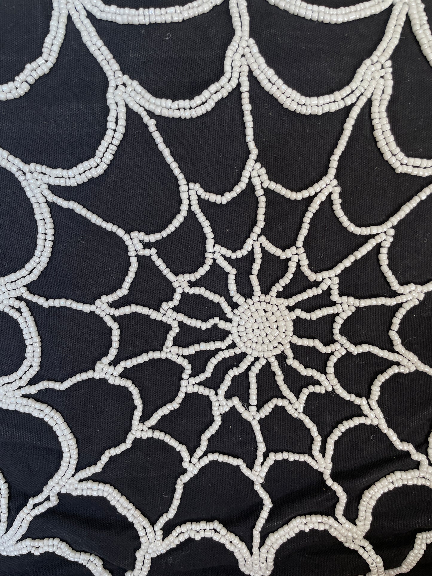 Black Pillow With Beaded Spider Web