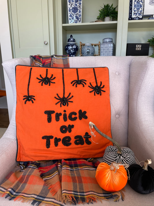 Trick or Treat Pillow With Spiders