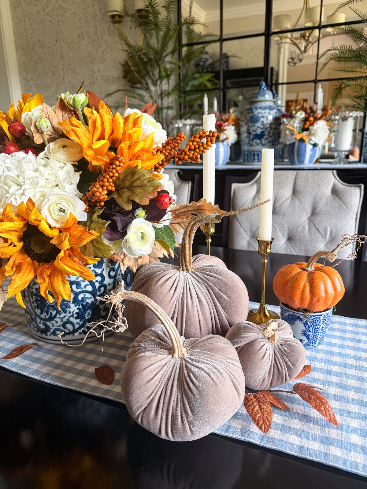 Driftwood Velvet Pumpkins with Real Stem, Fall Decor