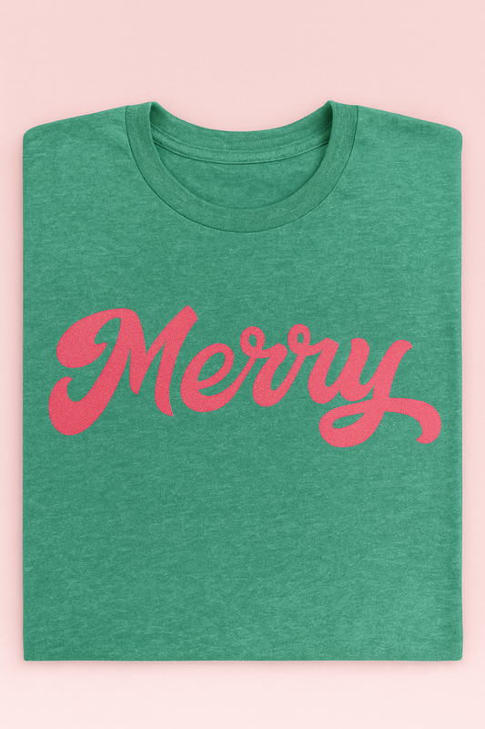 Merry Sparkle Script Tee - Green