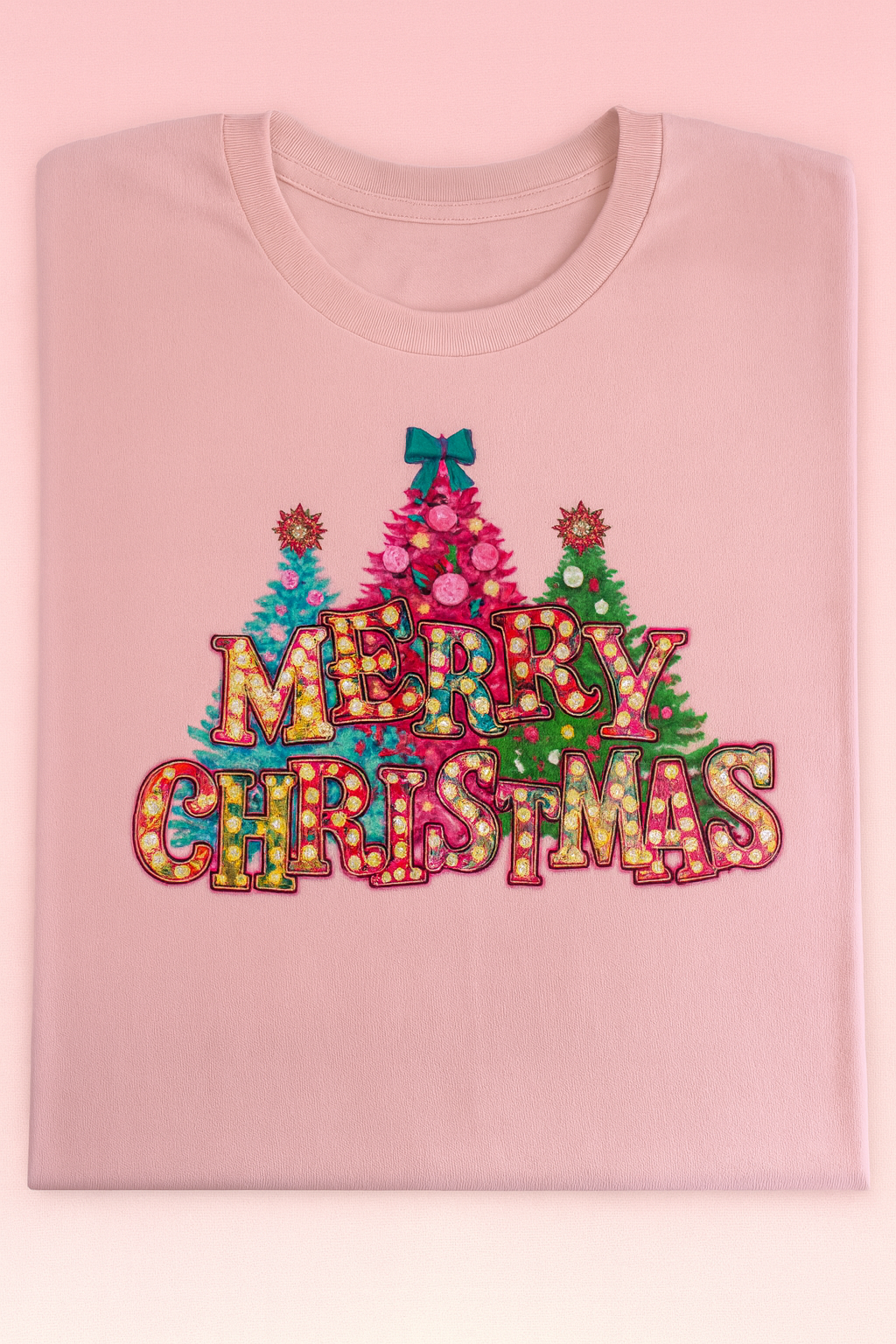 Merry Christmas Trees Tee- Pink