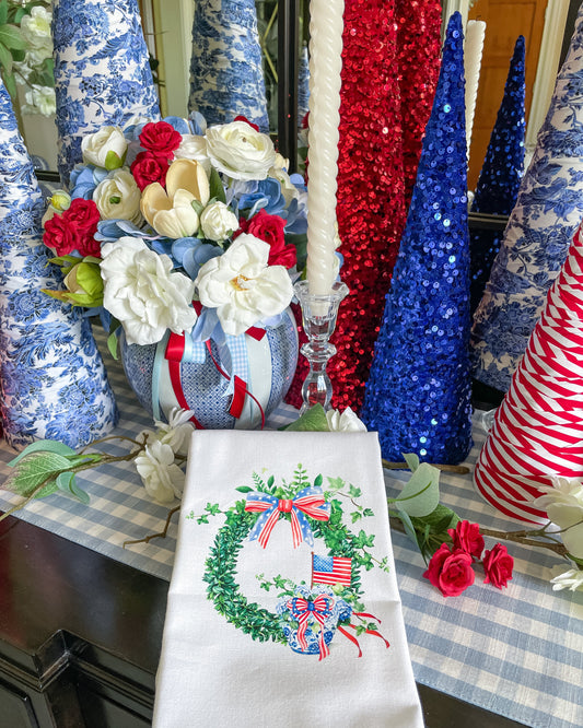 Patriotic Wreath with Chinoiserie Jar