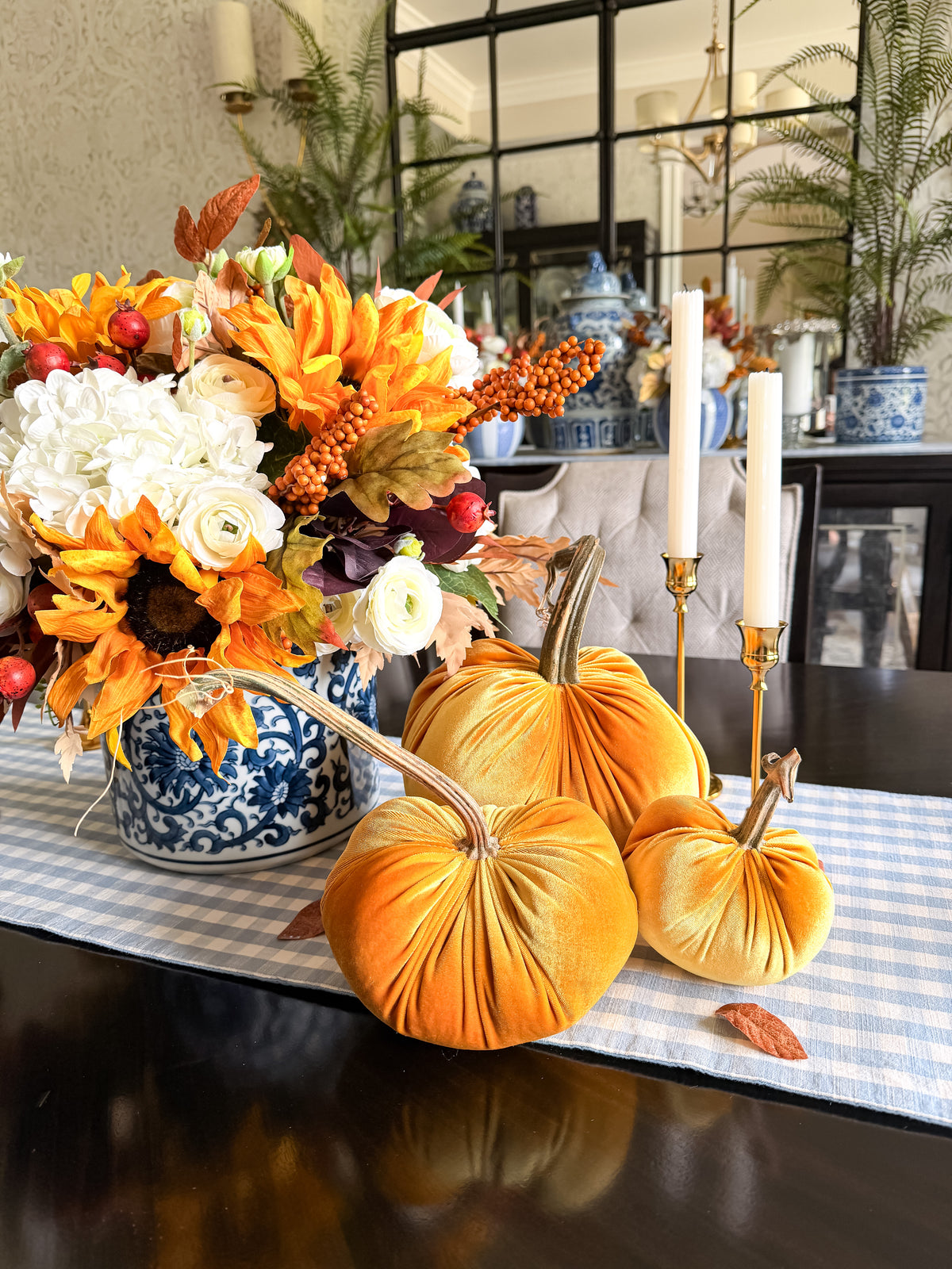 Bright Gold Velvet Pumpkin with a Real Stem, Fall Decor,Sold Individually