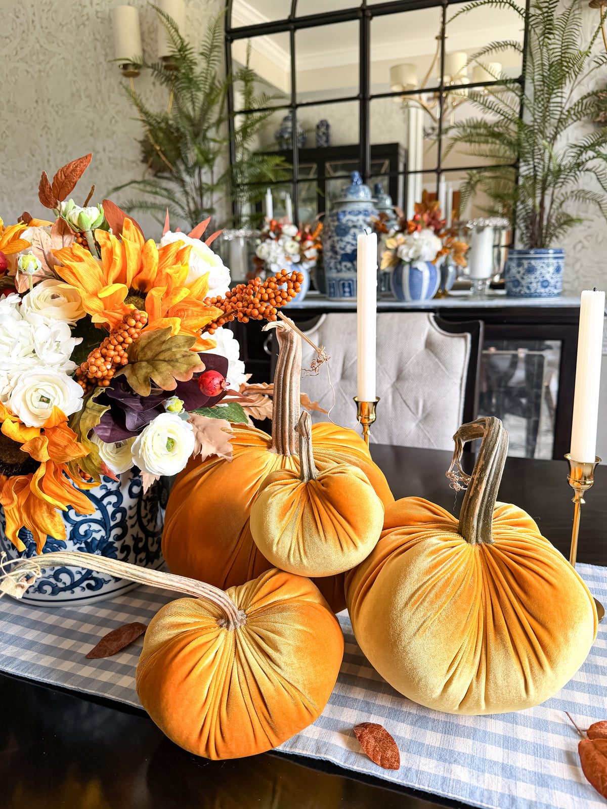 Bright Gold Velvet Pumpkin with a Real Stem, Fall Decor,Sold Individually