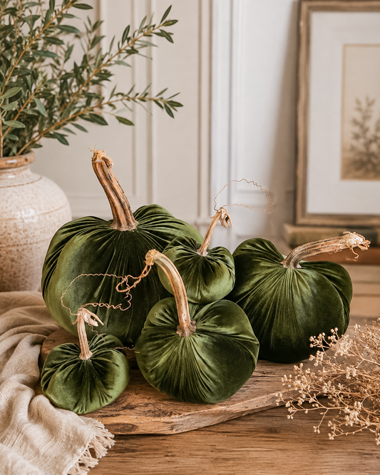 Velvet Pumpkin in Sage Green with a Real Stem, Fall Decor