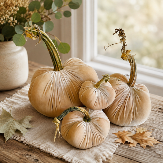 Bisque Velvet Pumpkins with Real Stem, Fall Decor,Sold Individually