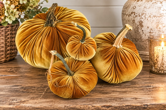 Velvet Pumpkins in Gold with Real Stem, Fall Decor,Sold Individually