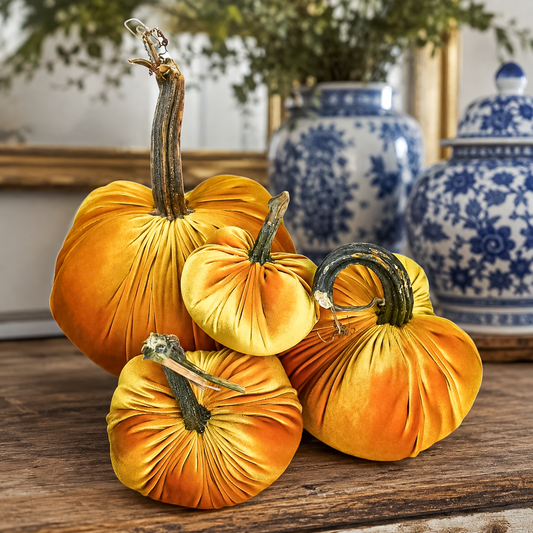 Bright Gold Velvet Pumpkin with a Real Stem, Fall Decor,Sold Individually