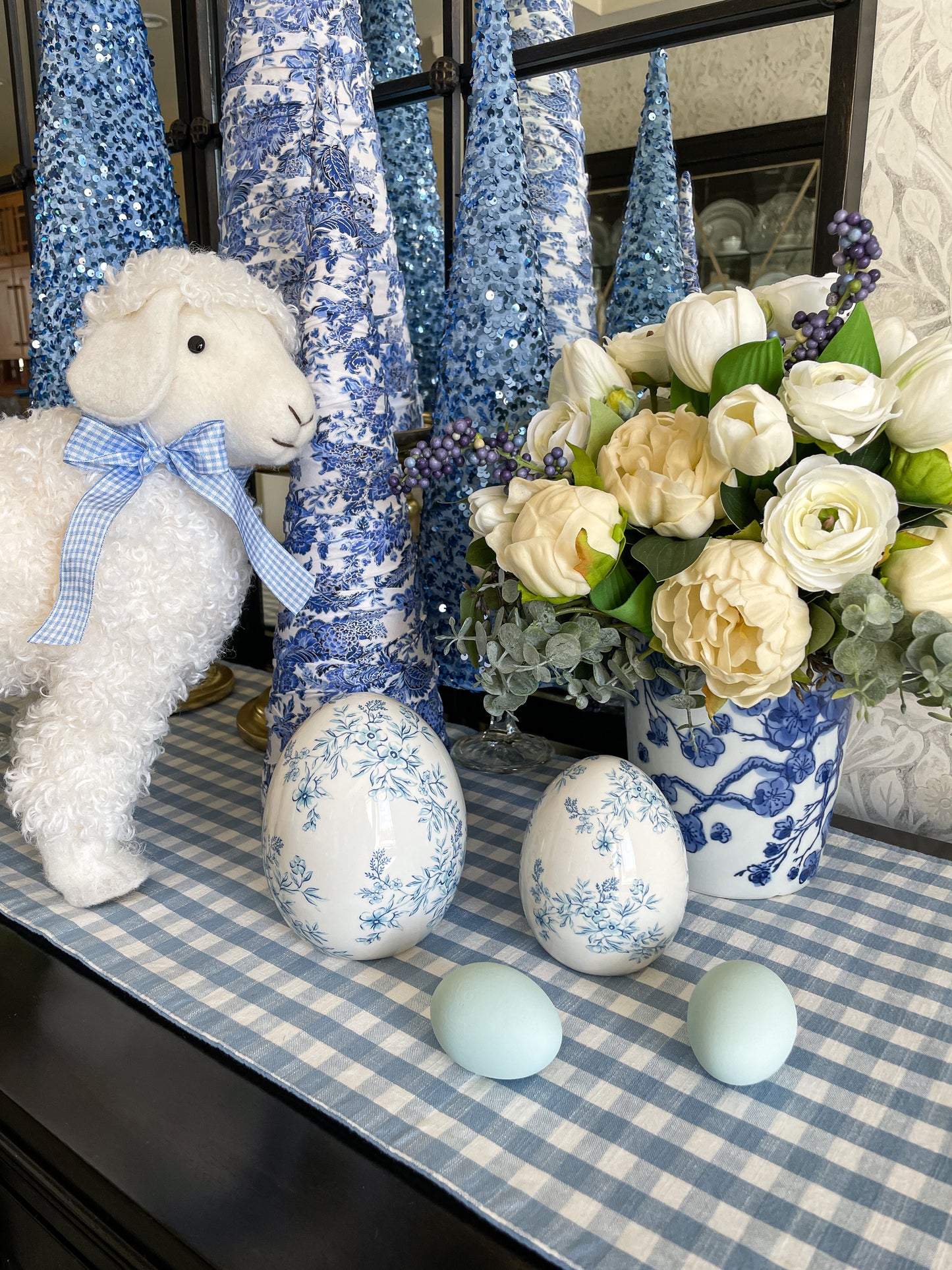 Blue Floral Eggs, Set of Two