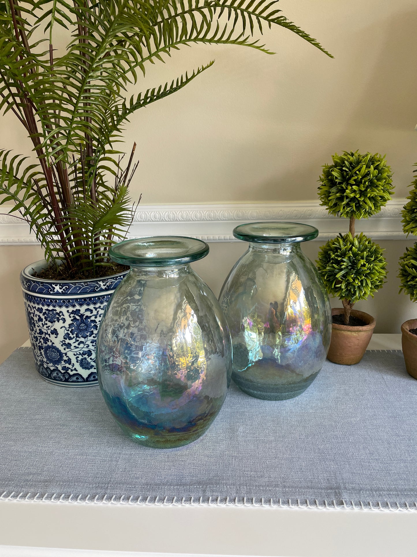 Aqua Blue Iridescent Vase