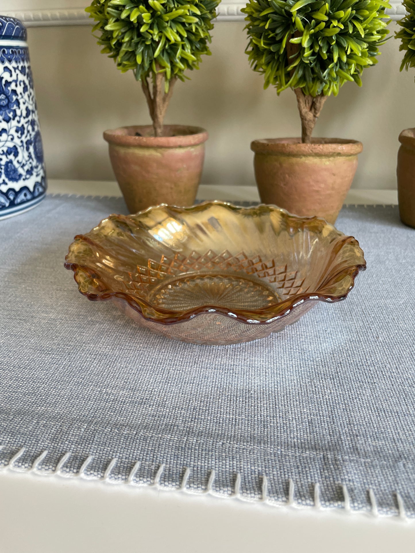 Marigold Carnival Glass Bowl, 6.75"