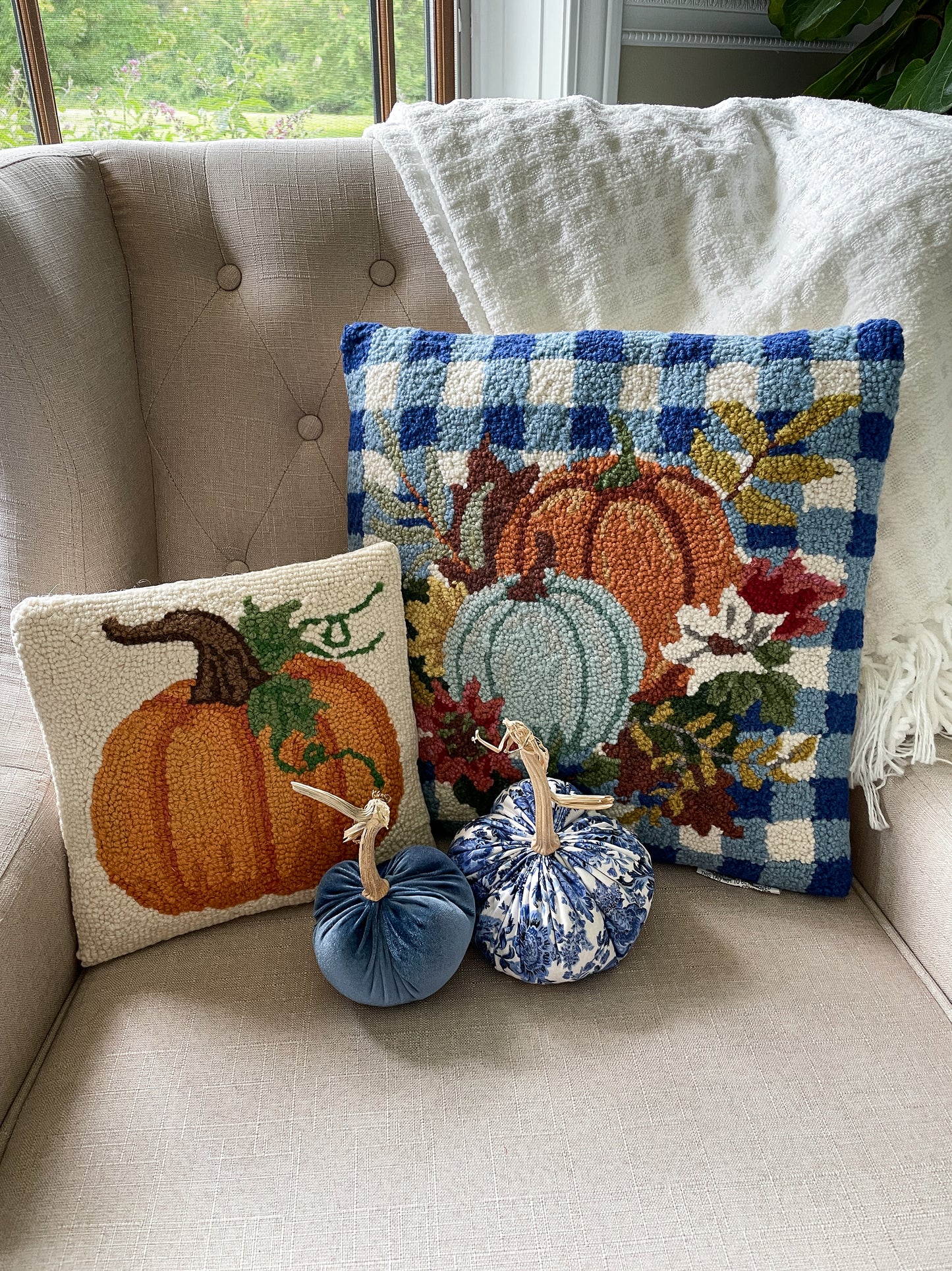 Gingham Pumpkins Hook Pillow