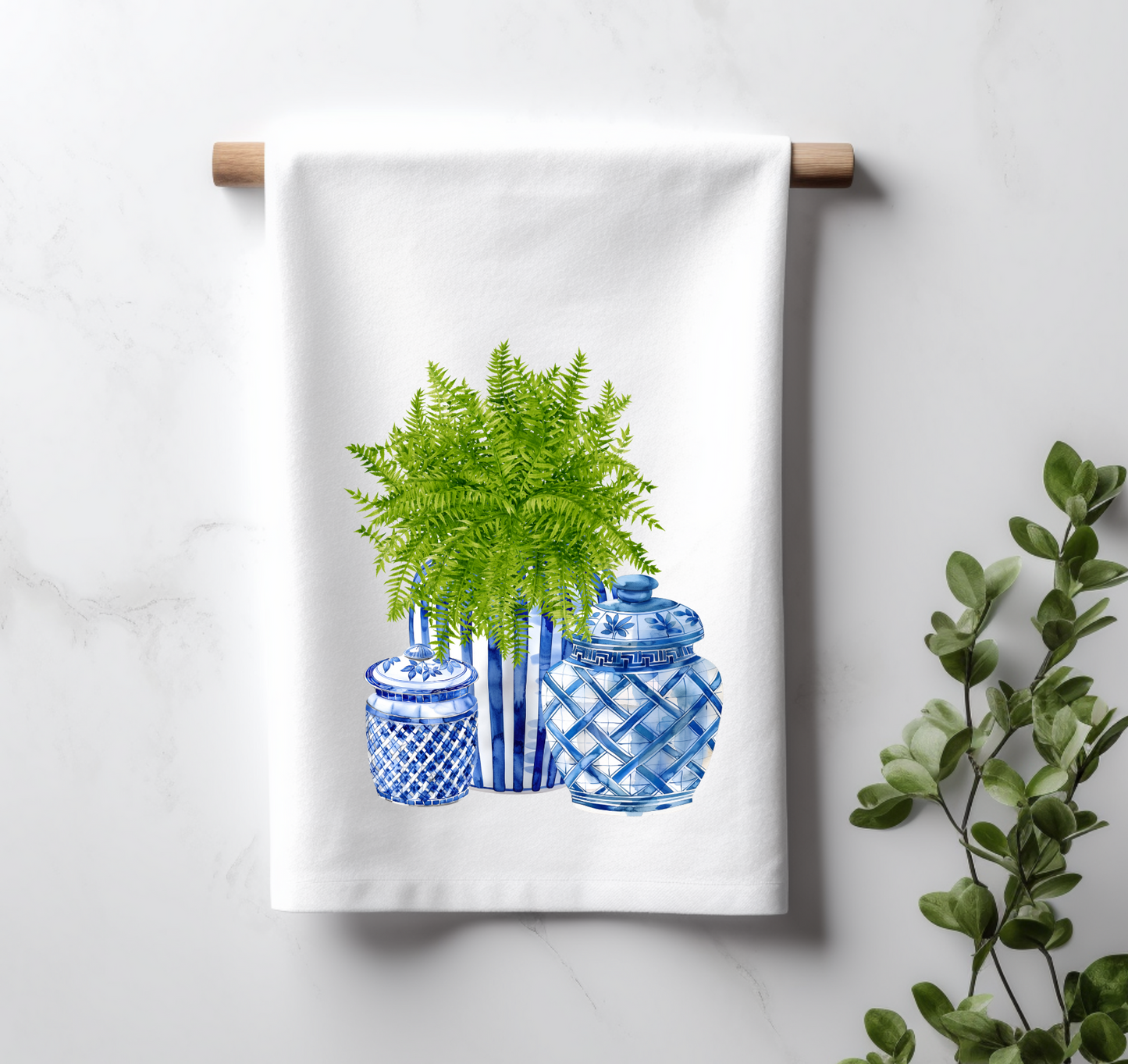 Fern and Chinoiserie Jars Kitchen Towel