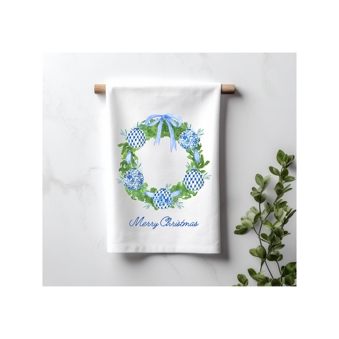 Chinoiserie Ornament Wreath Kitchen Towel