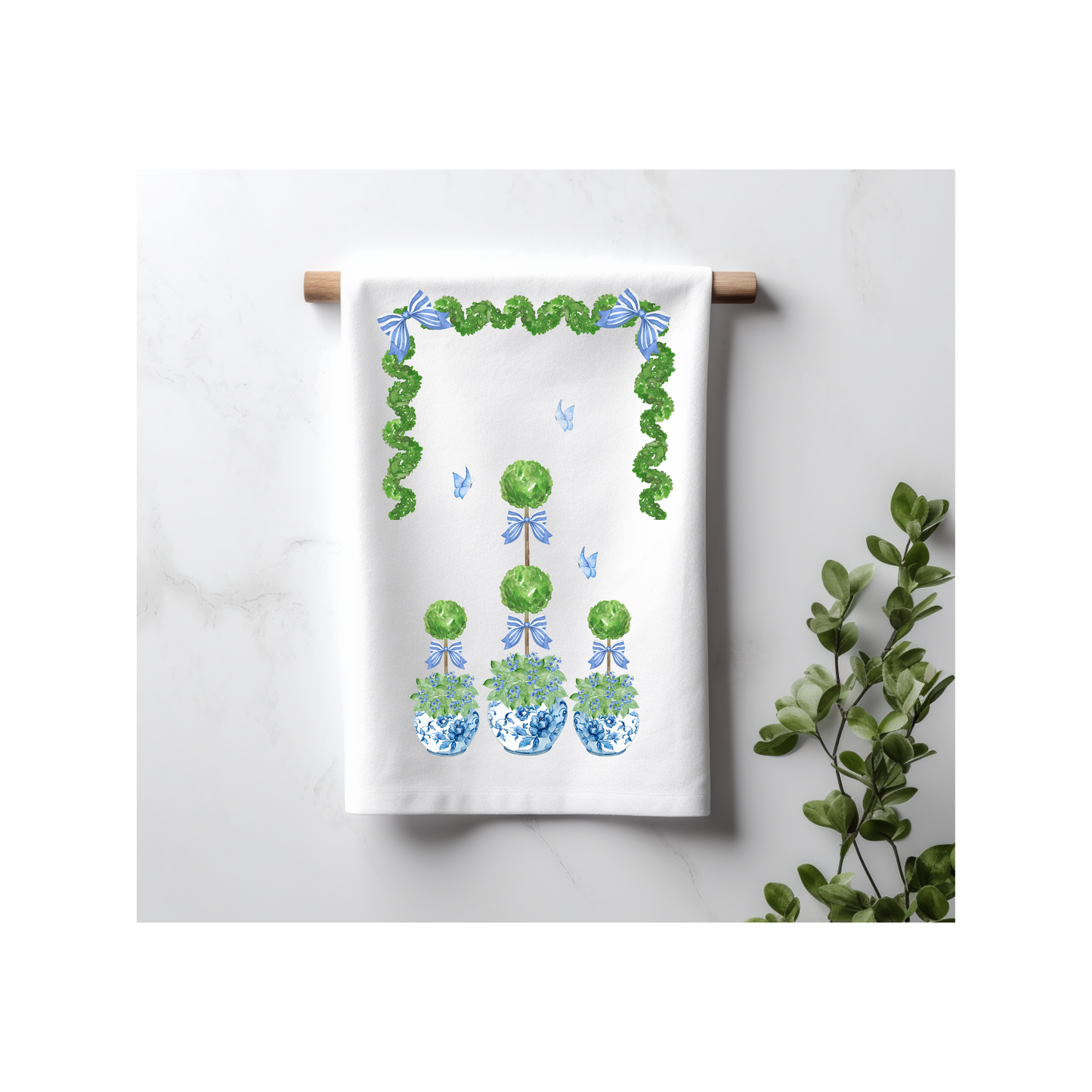 Chinoiserie Topiary and Bows Kitchen Towel