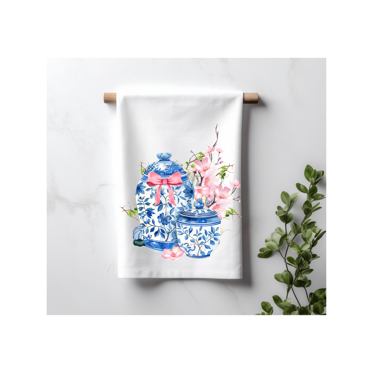 Chinoiserie Jar and Cherry Blossoms Kitchen Towel