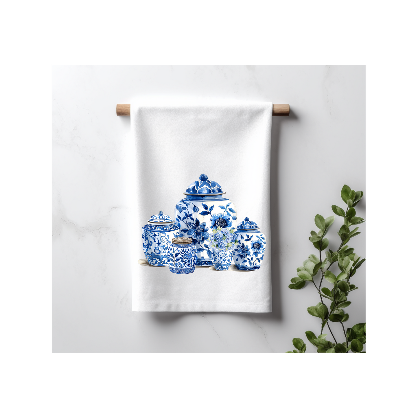Chinoiserie Jars with Blue Hydrangeas Kitchen Towel