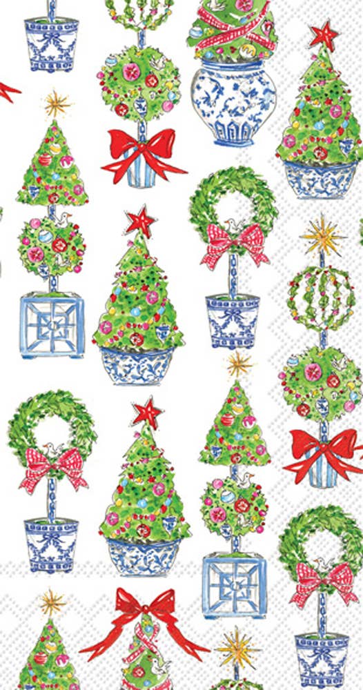 Bright Topiary Trees Christmas Guest Towels