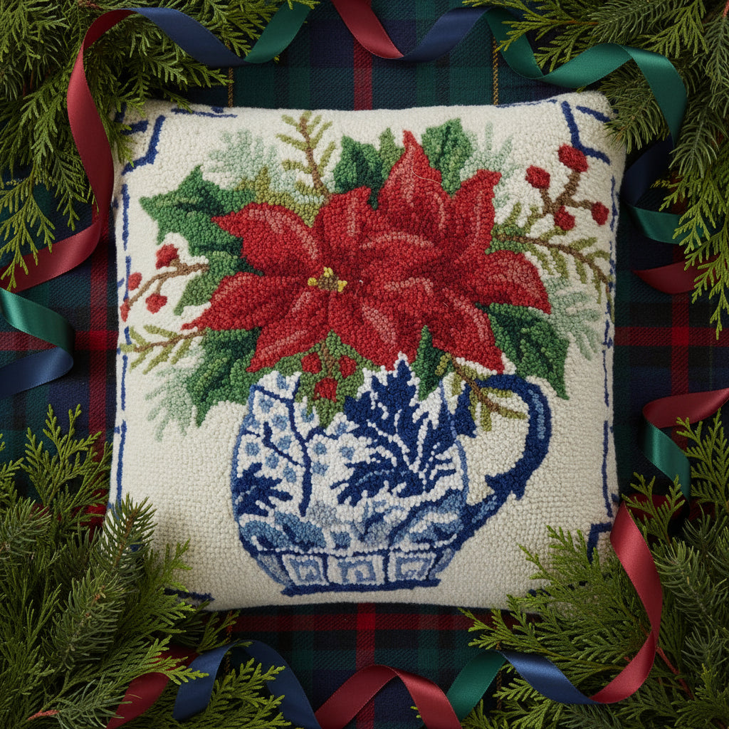 Chinoiserie Poinsettia Hook Pillow