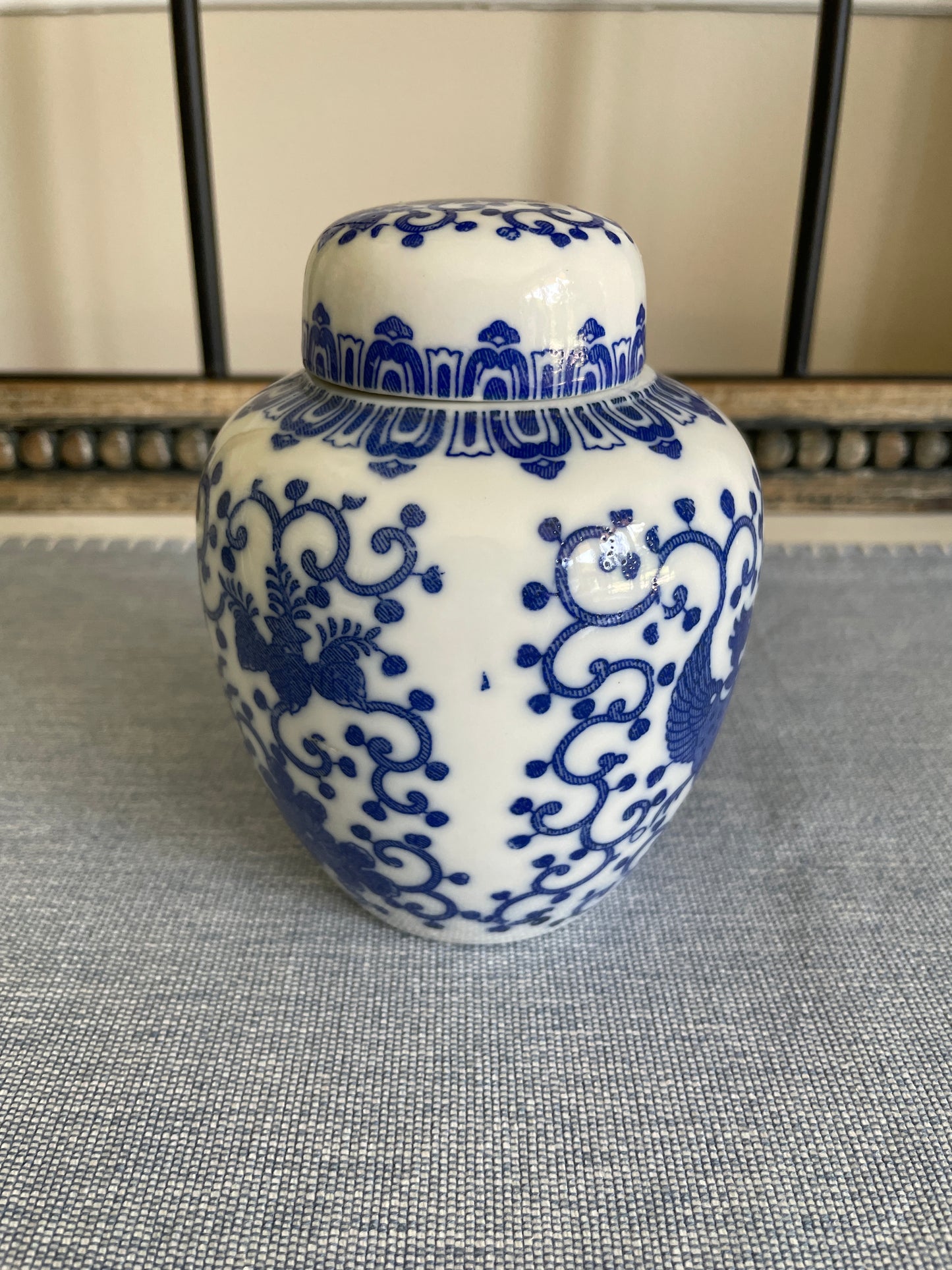 Vintage Blue and White Phoenix Jar