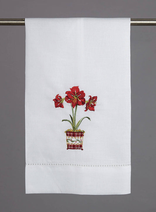 Amaryllis Embroidered Holiday Guest Towel