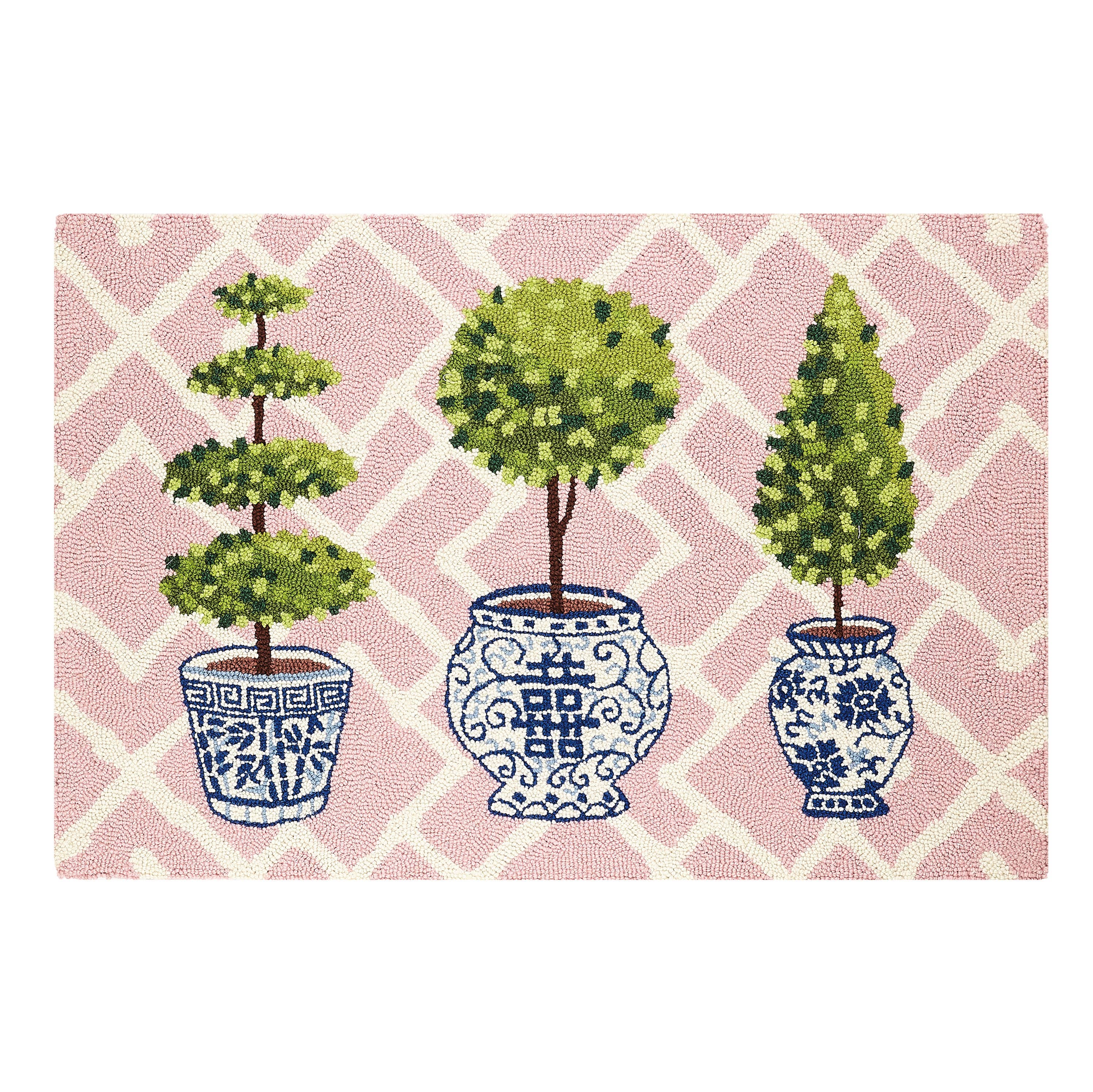 Topiary Design Rug Topiary Collection Pink Hook Rug – The Permanent Garden